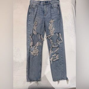 American Eagle High-waisted, wide-leg blue distressed denim jeans size 4 regular